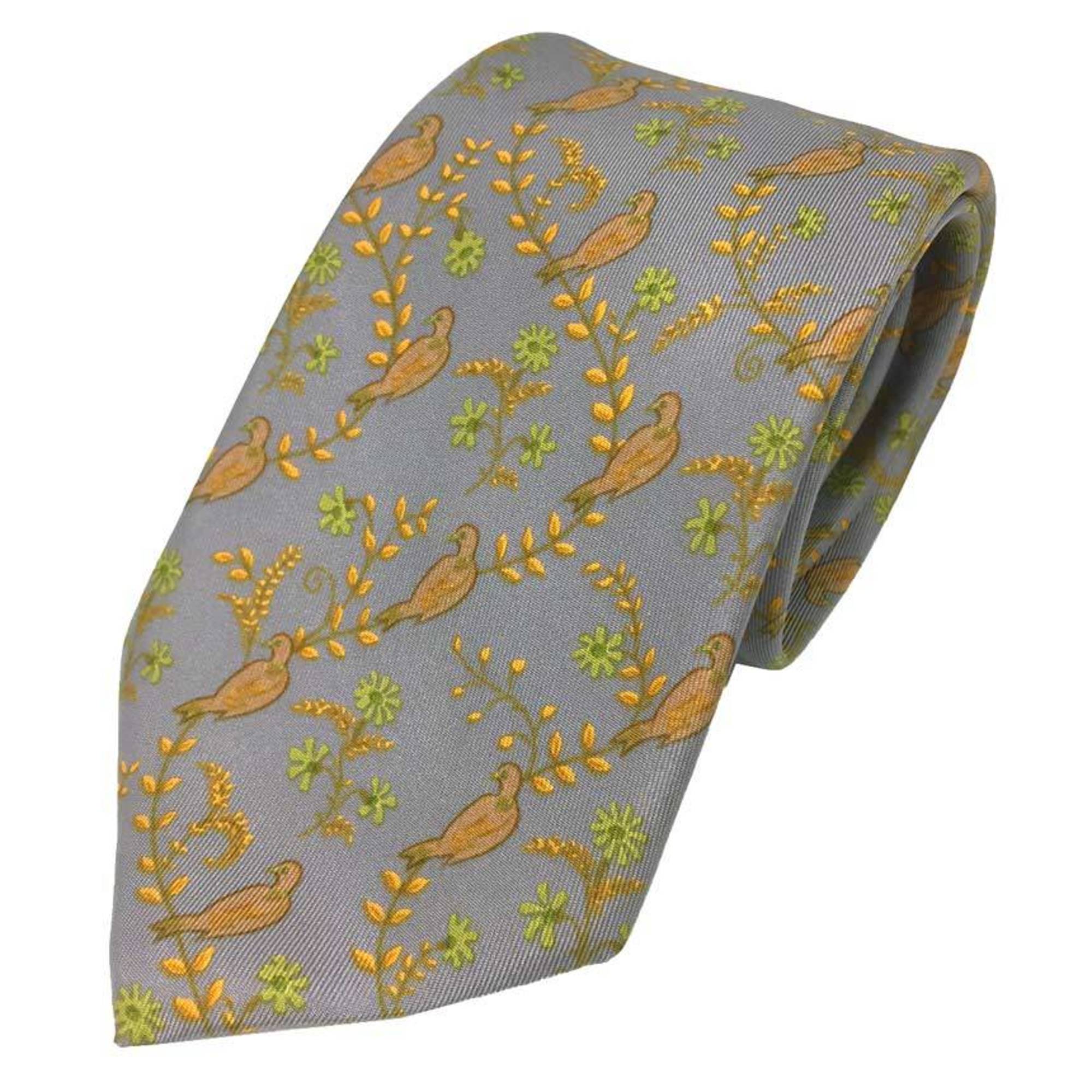 Hermes Tie Silk Twill Pigeon Bird Grayish Purple Men's